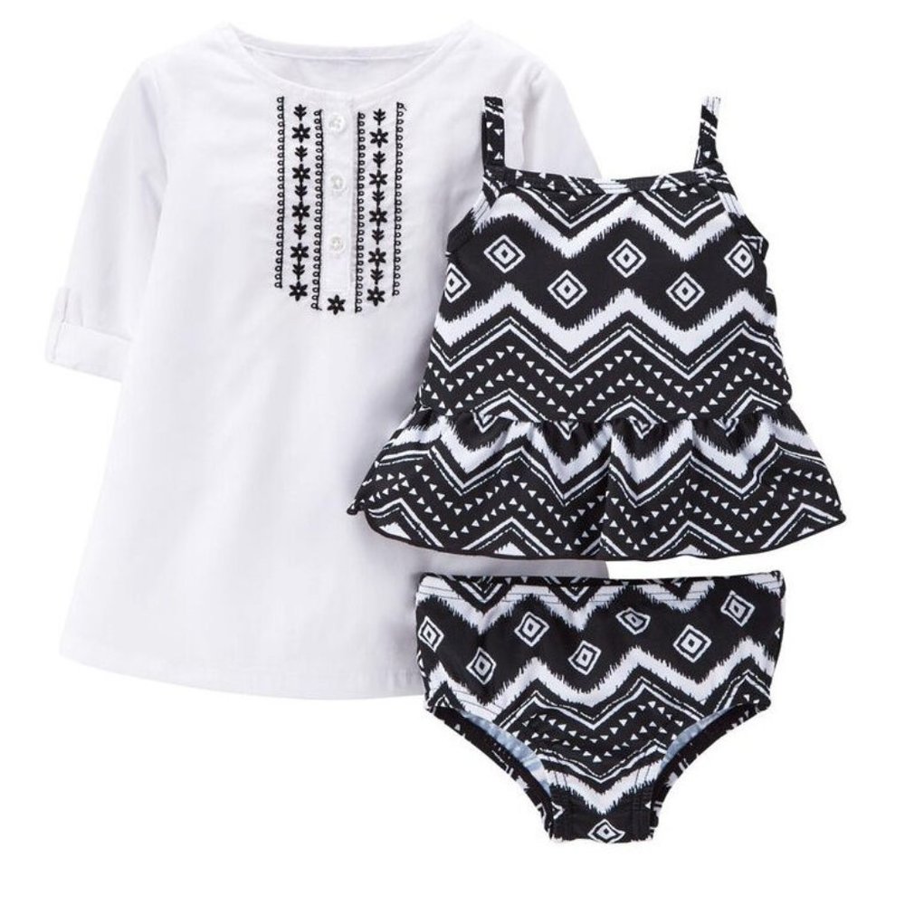Carter's Baby Girls 3-PC Bikini Top Cover Swim Set Chevron UPF 50+ Lined 6M - Picture 6 of 6